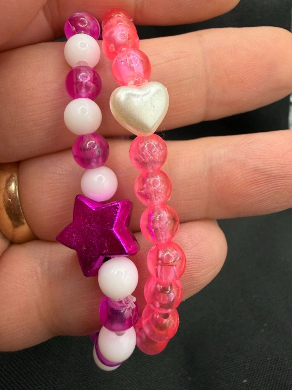 💖 Kawaii Candy Heart & Star Stretch Bracelet Set: Pink Violet Stacker 2-Pack